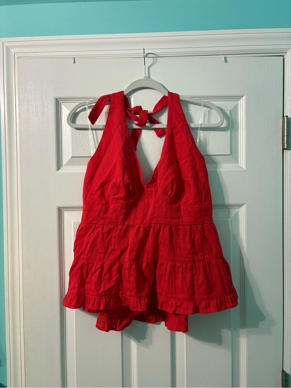 wild fable Red Halter Romper with Ruffle Detail